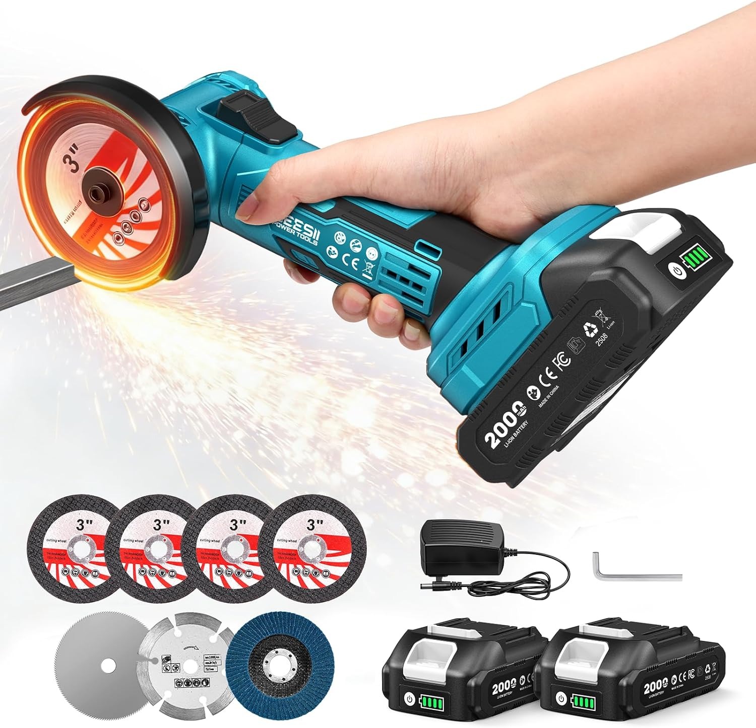 Brushless Angle Grinder Battery Powered - SEESII 무선 미니 앵글 그라인더 3인치
