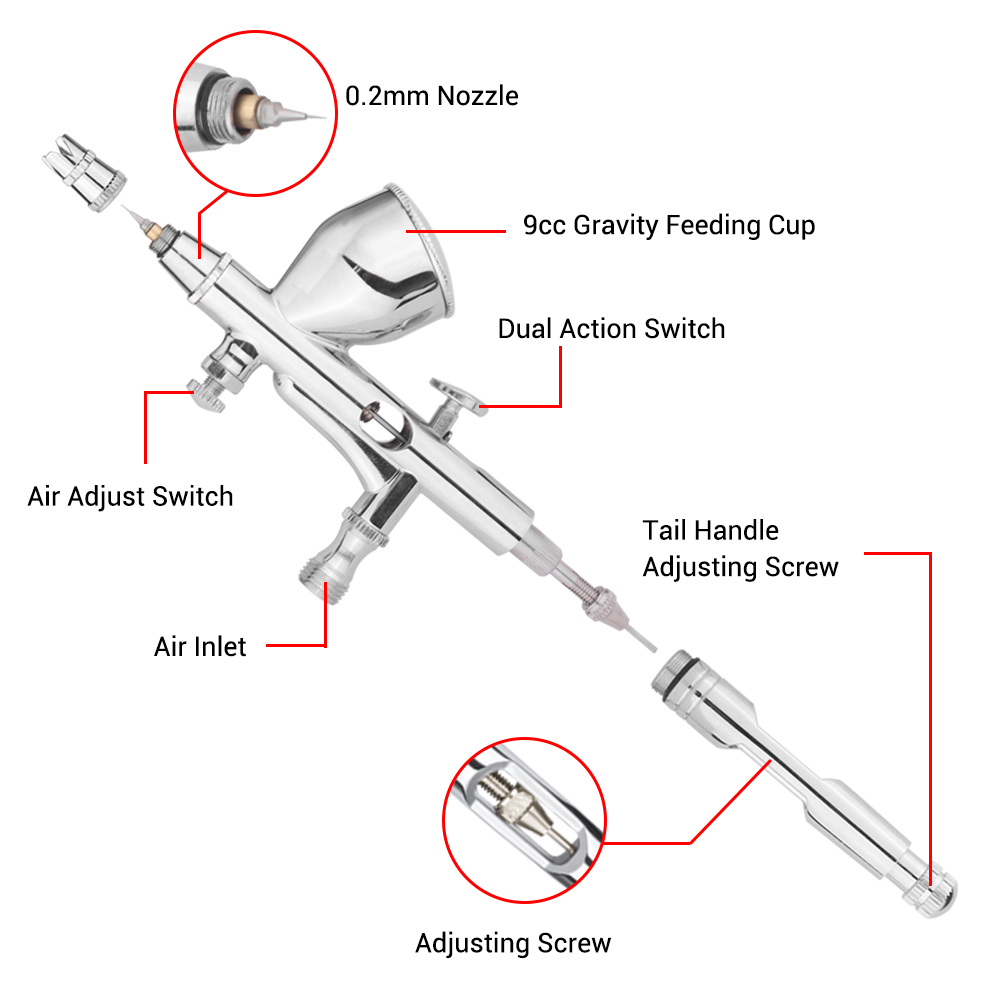 중력 듀얼 액션 미니 에어 브러시 키트, 페인트 네일  - Airbrush Kit With Mini Compressor 리뷰 및 가격